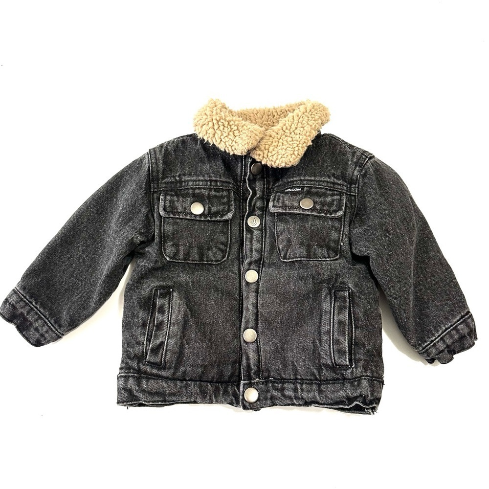 Volcom Toddler Baby Boys Sz 12 Months Sherpa Lined Black Wash Snap Denim Jacket